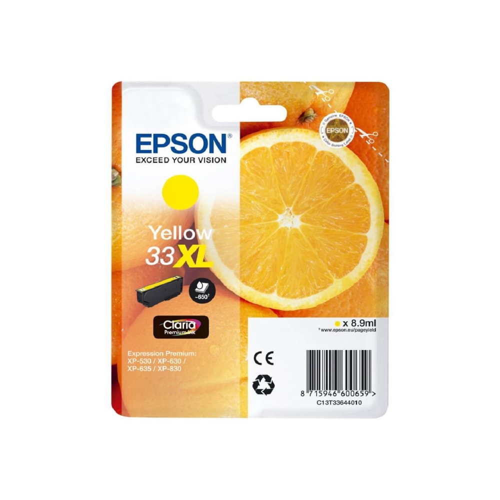 Original Epson Tintenpatrone C13T33644010 / 33XL Gelb [XL Füllmenge]