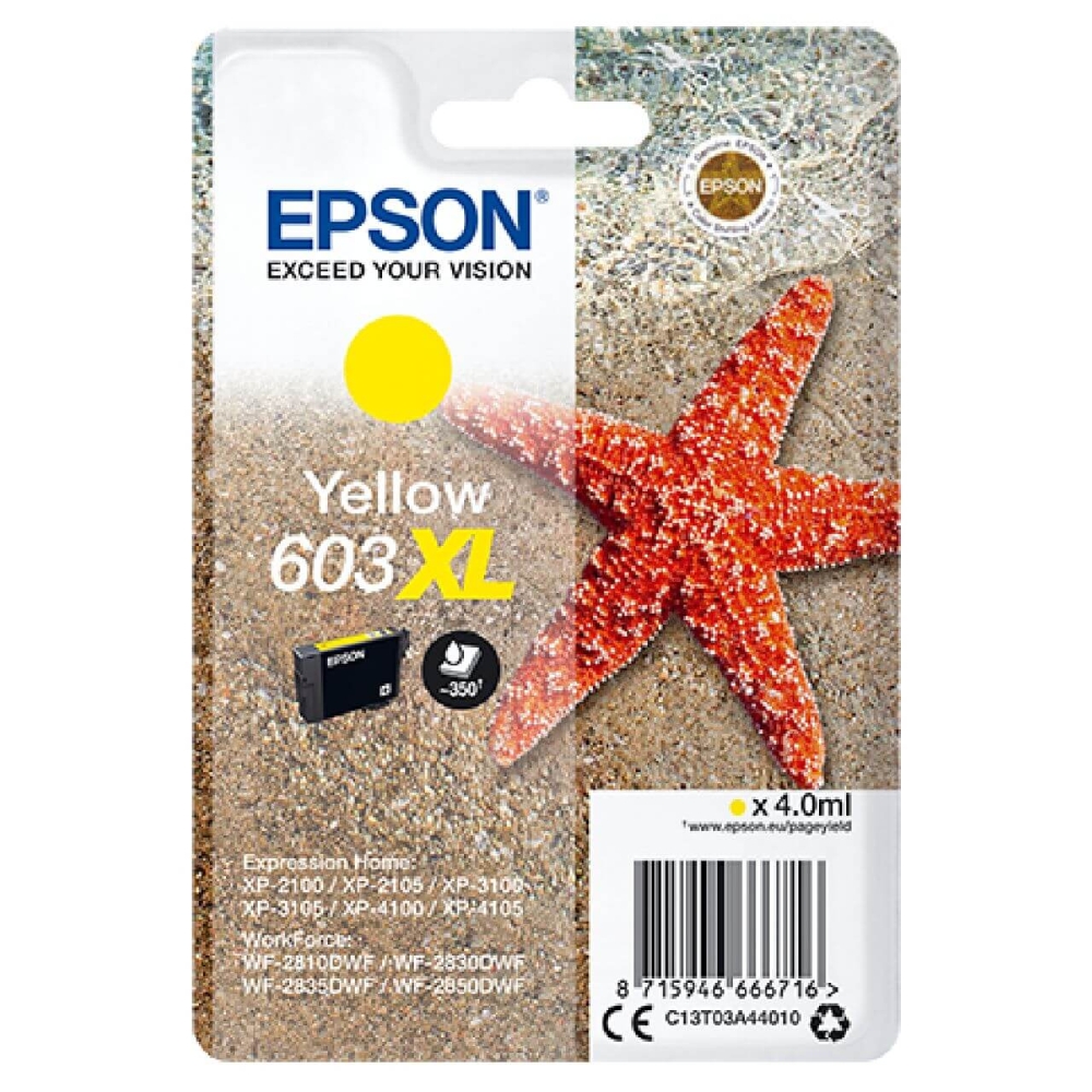 Original Epson Tintenpatrone C13T03A44010 / 603XL Gelb [XL Füllmenge]