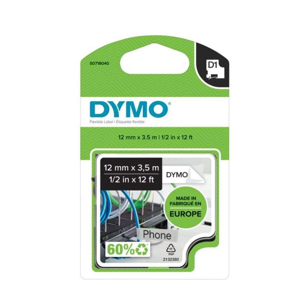 Original Dymo Laminiertes Nylonband 16957 / S0718040 Schwarz auf Weiss (12mm / 35m)