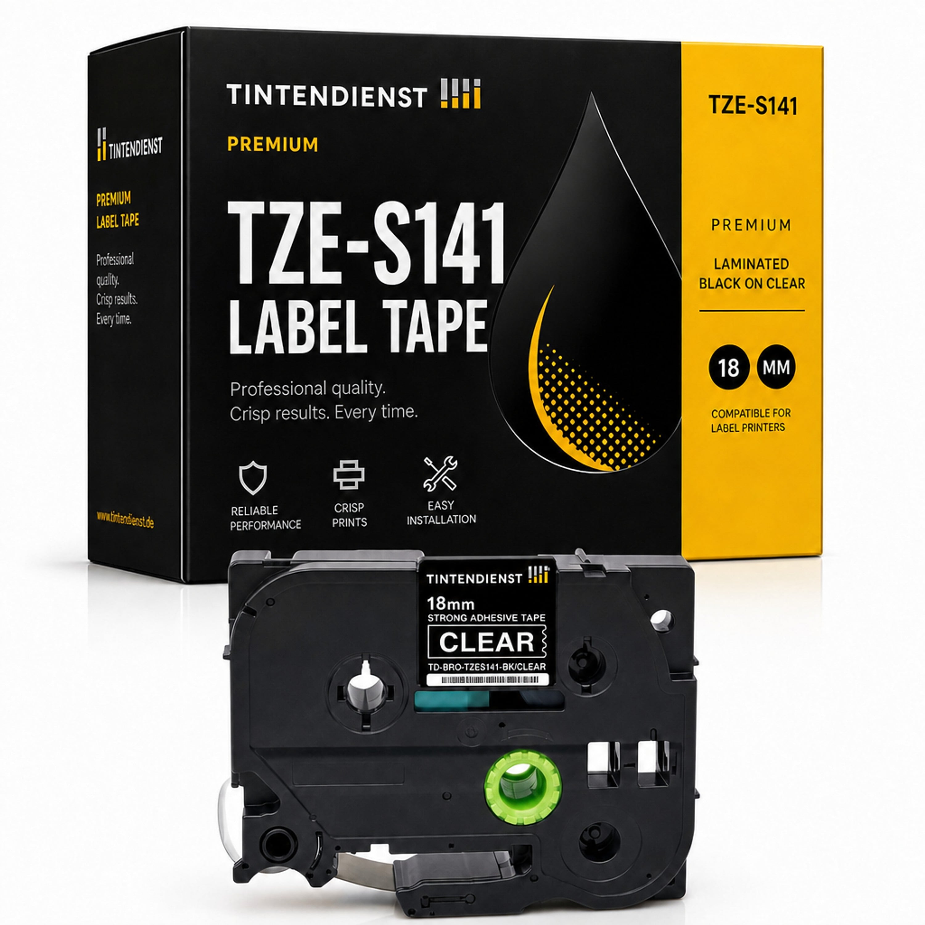 Schriftband kompatibel zu Brother TZE-S141, schwarz auf transparent