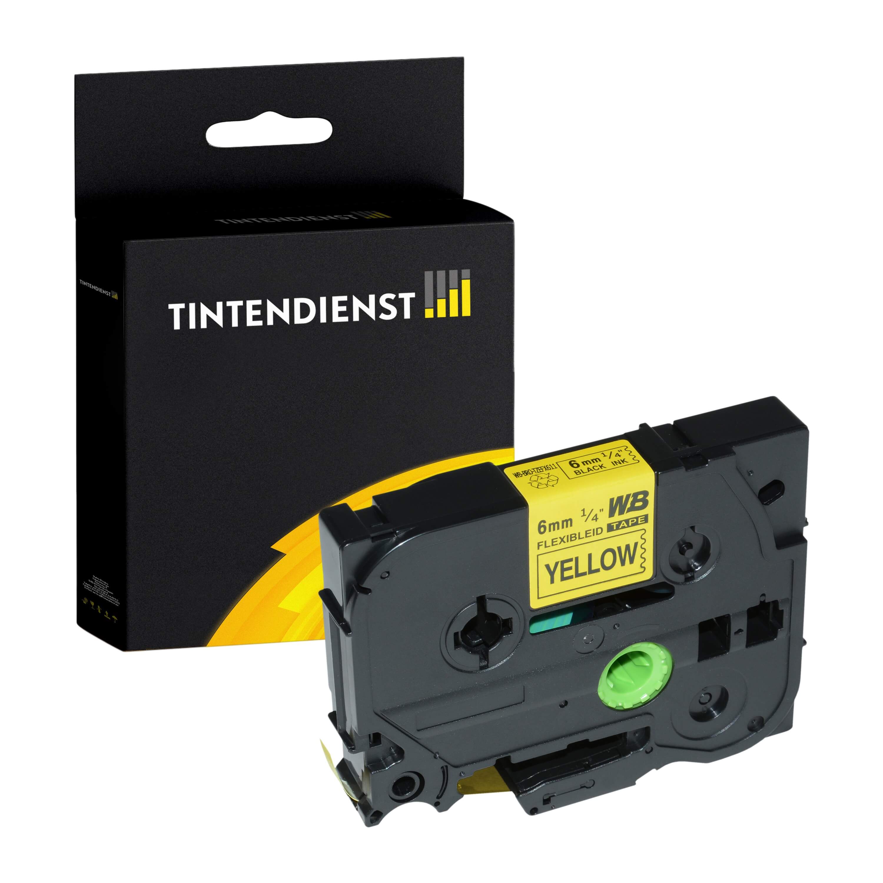 Tintendienst kompatibel für Brother Flexibles Laminiertes Schriftband TZE-FX611 Schwarz auf Gelb (6mm / 8m)