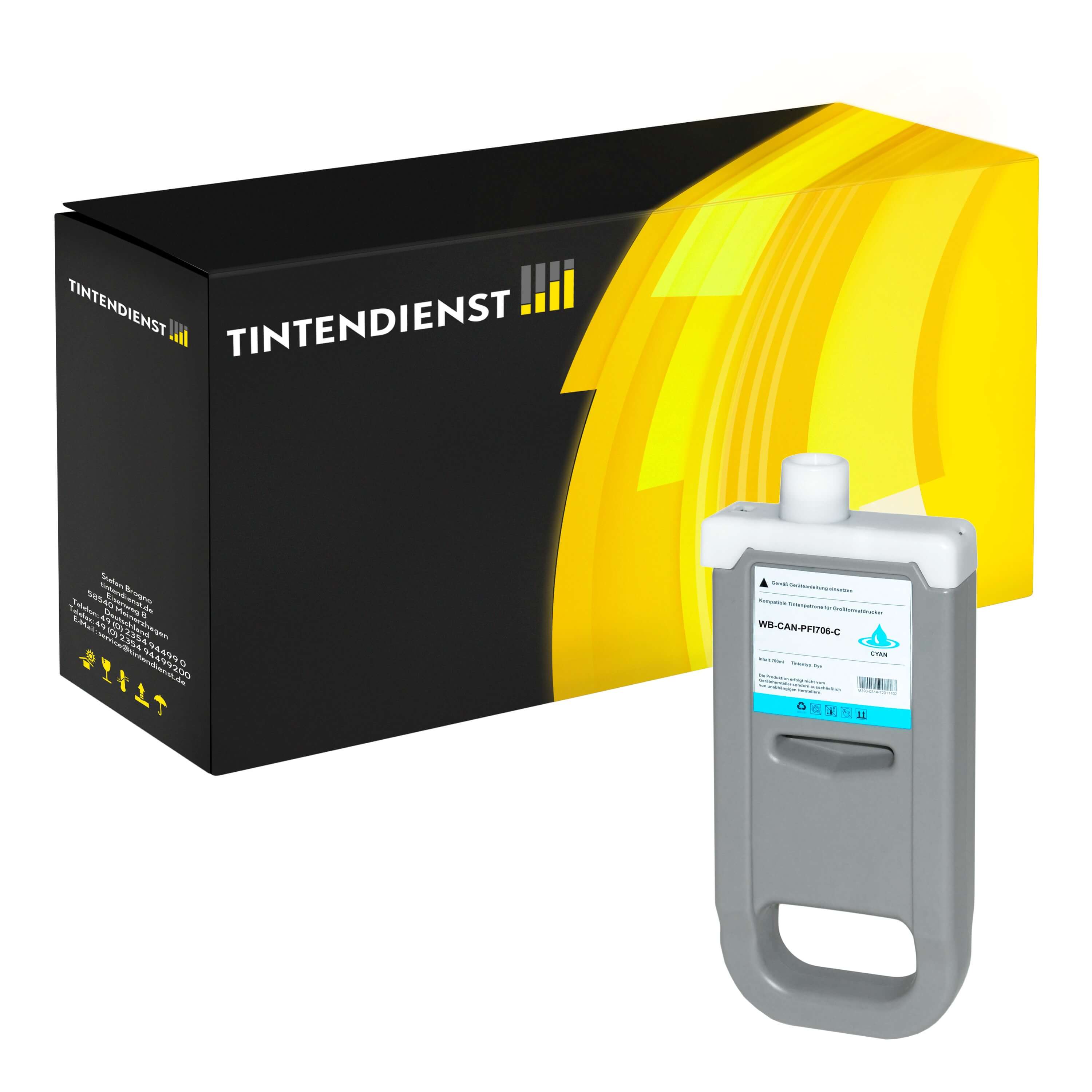 Tintendienst kompatibel für Canon Tintenpatrone 6682B001 / PFI-706C Cyan
