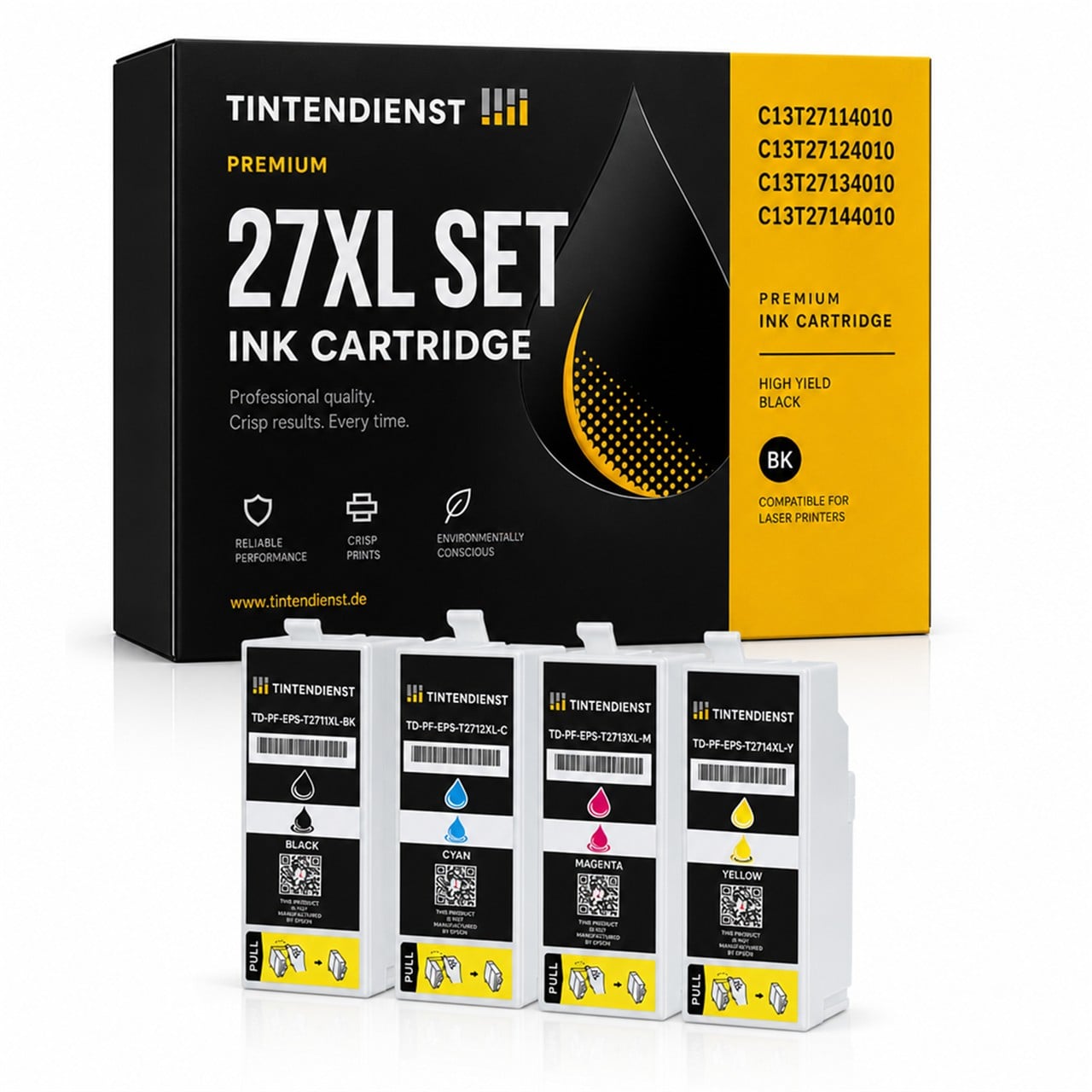 Epson 27XL (C13T27014010) Druckerpatrone Multipack 4er (schwarz, cyan, magenta, gelb) – Tintendienst kompatibel