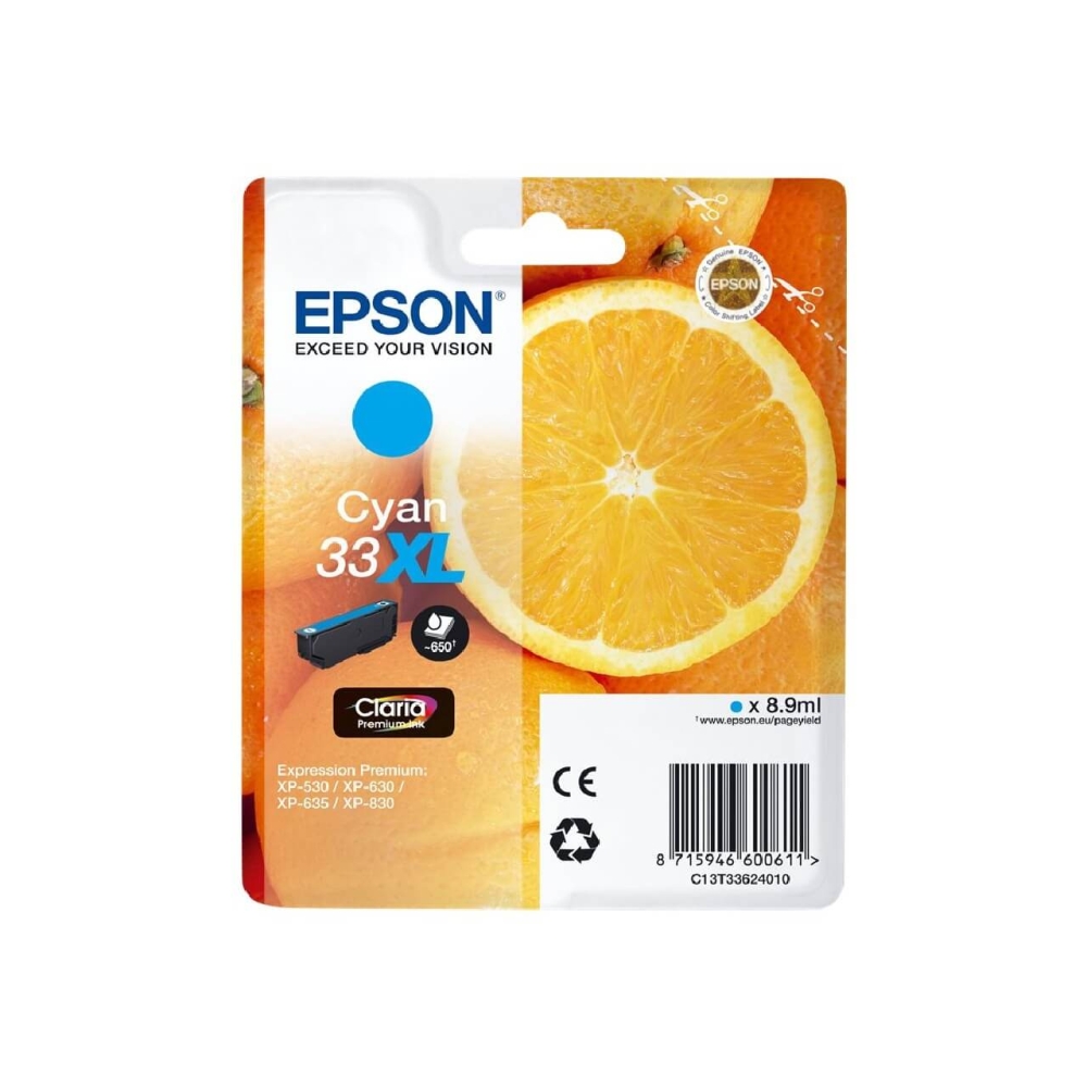 Original Epson Tintenpatrone C13T33624010 / 33XL Cyan [XL Füllmenge]