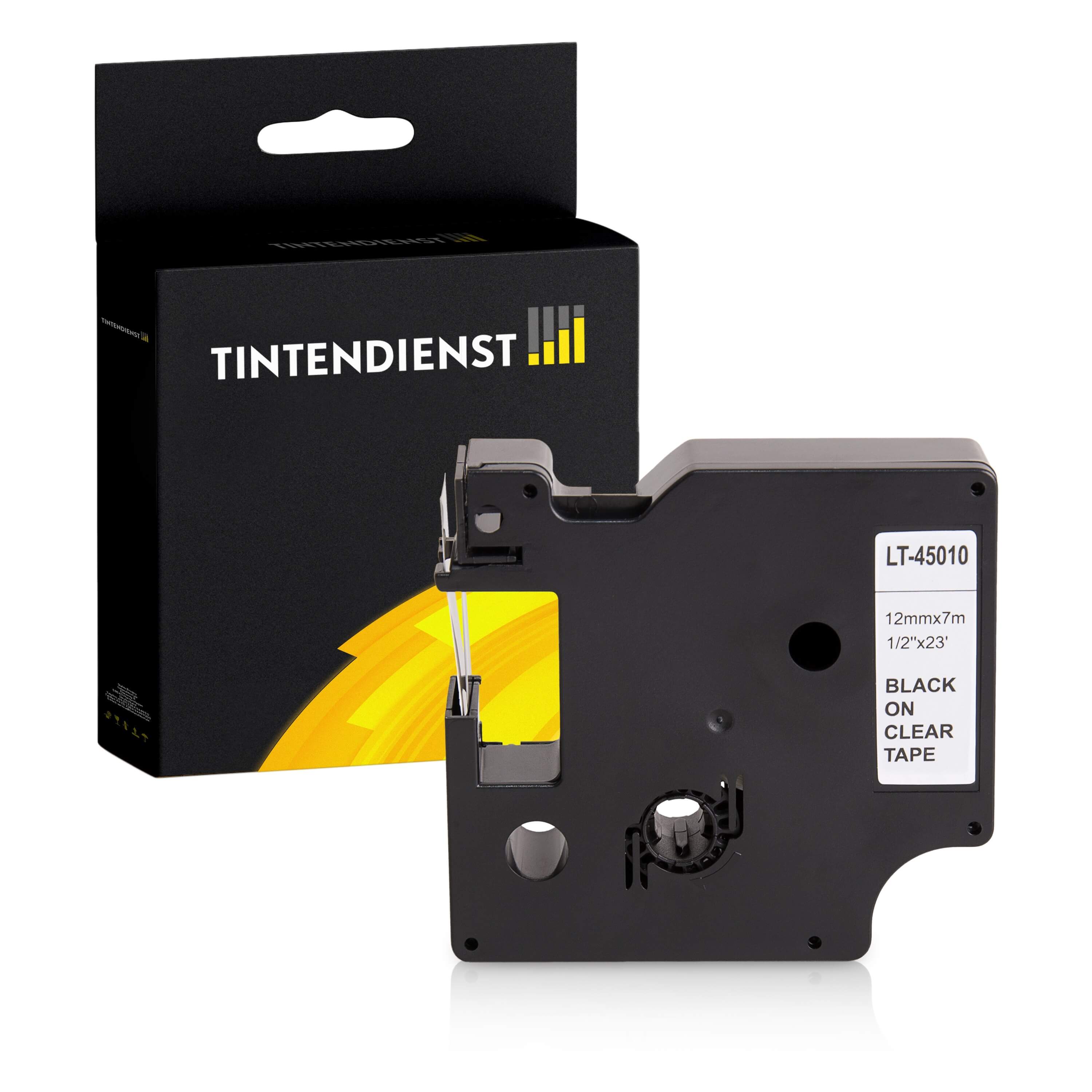 Tintendienst kompatibel für Dymo Laminiertes Polyesterband 45010 / S0720500 Schwarz auf Transparent (12mm / 7m)