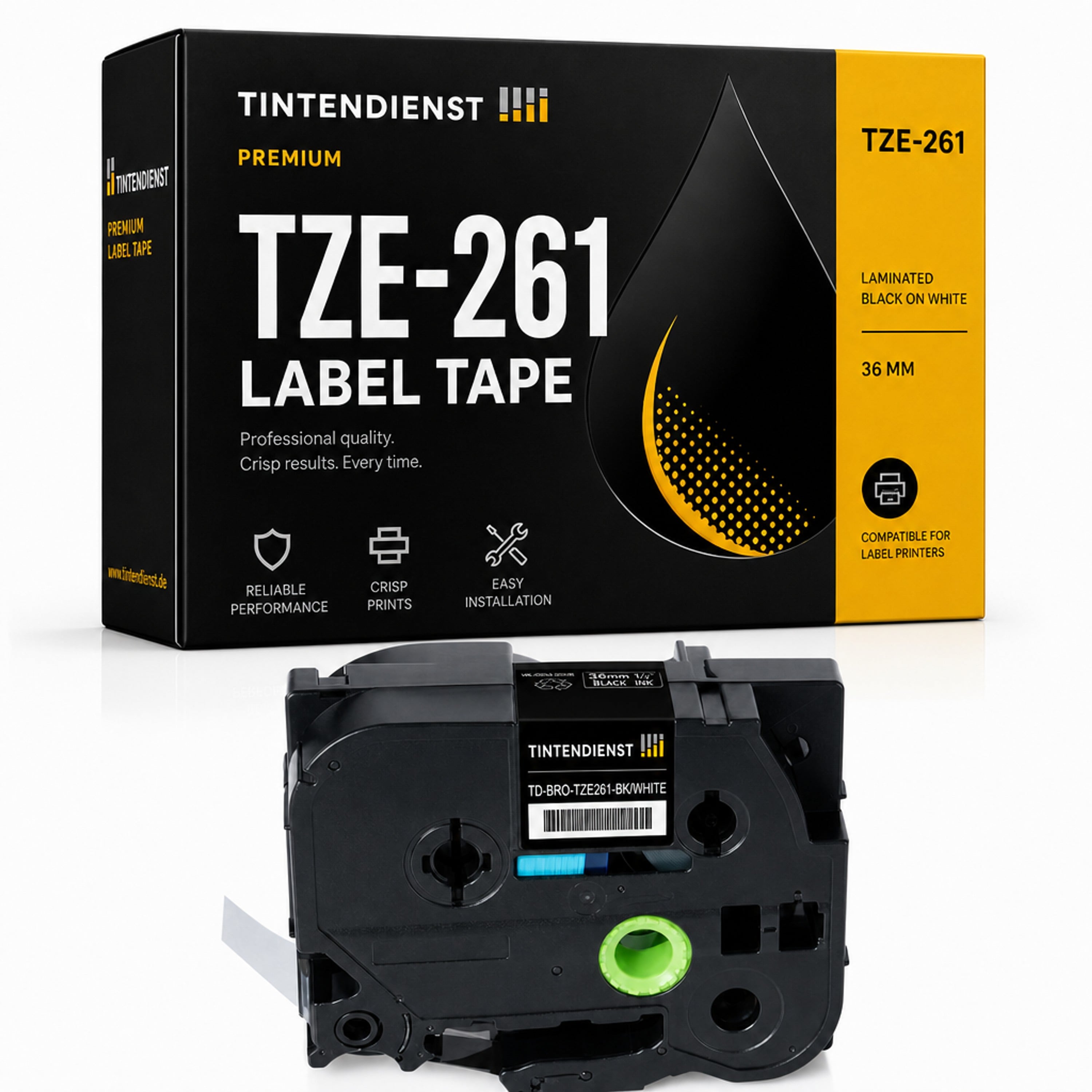 Schriftband kompatibel zu Brother TZE-261, schwarz auf weiss, 36 mm
