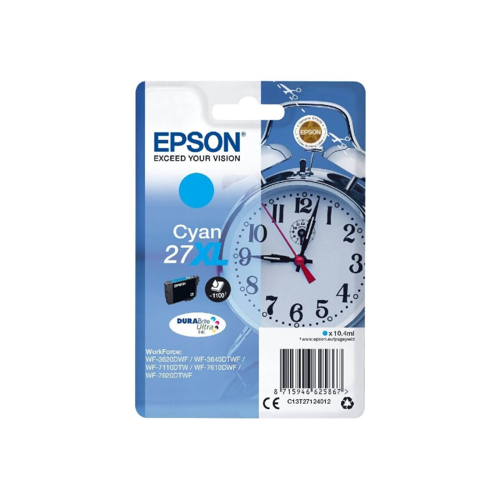 Original Epson Tintenpatrone C13T27124010 / 27XL Cyan [XL Füllmenge]