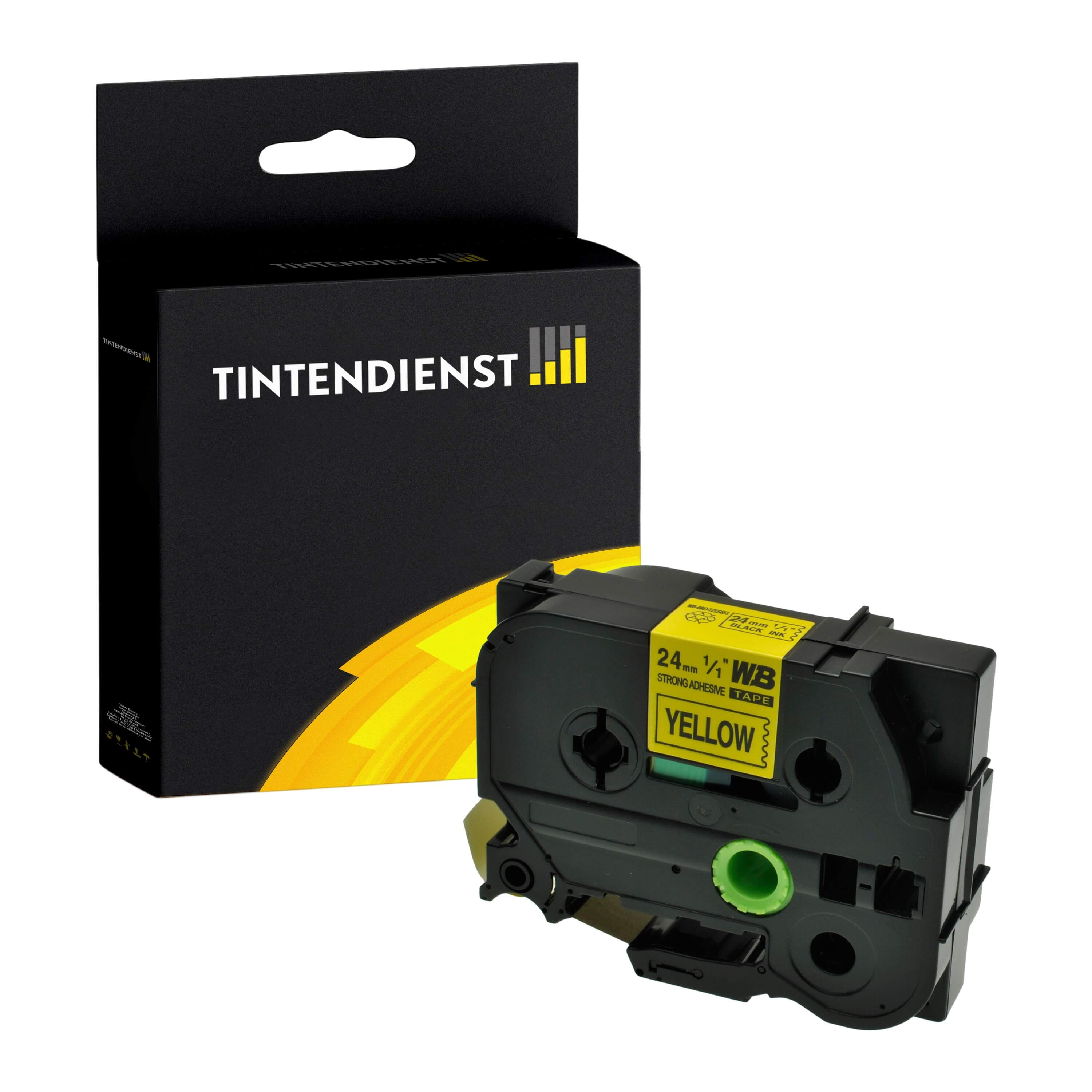Tintendienst kompatibel für Brother extra-stark klebendes Laminiertes Schriftband TZE-S651 Schwarz auf Gelb (24mm / 8m)