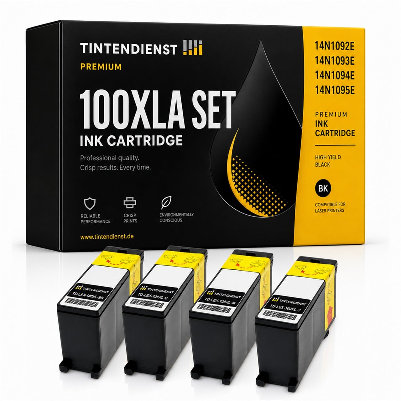 Lexmark 100XLA (14N1092E) Druckerpatrone Multipack 4er (schwarz, cyan, magenta, gelb) – Tintendienst kompatibel