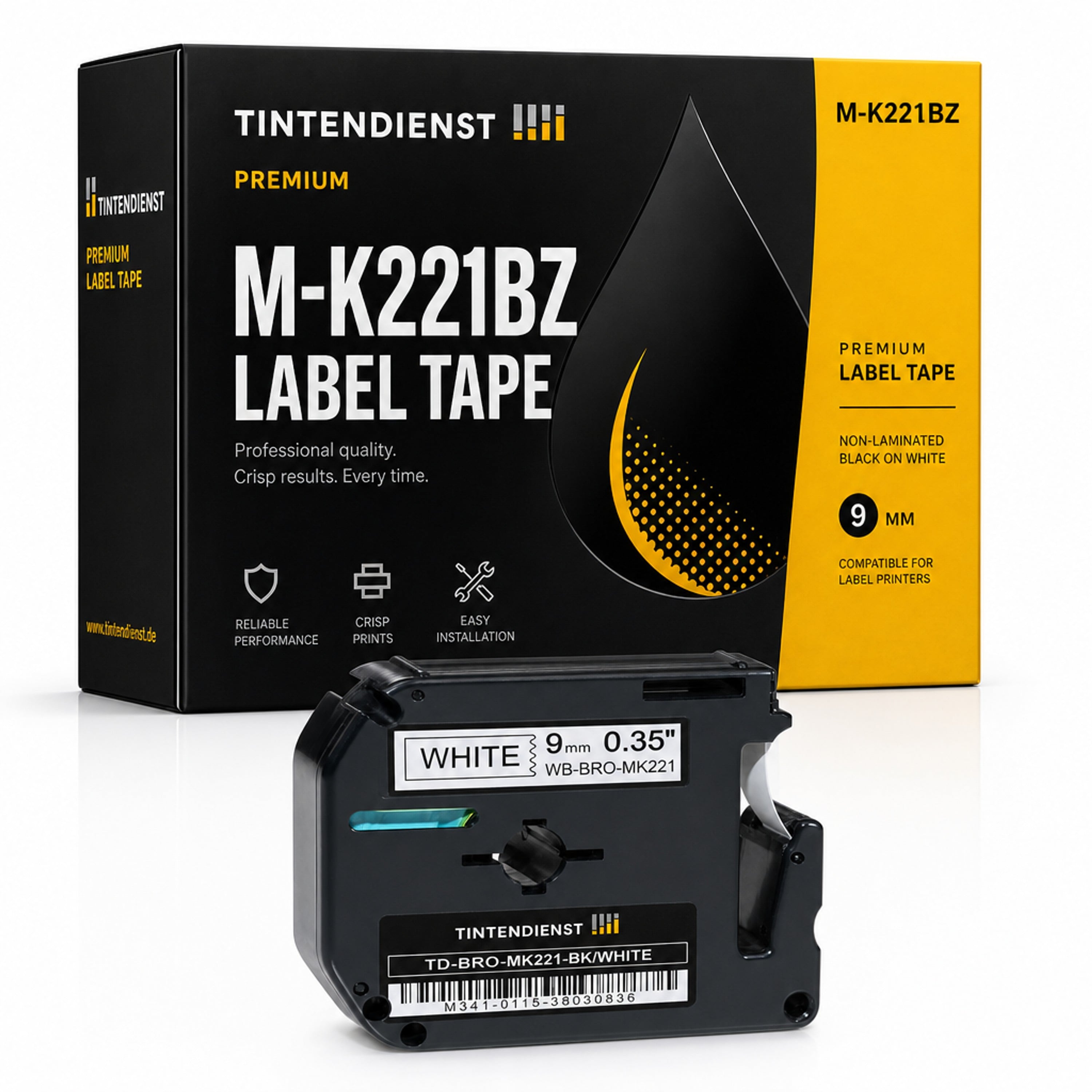 Schriftband kompatibel zu Brother M-K221BZ, schwarz auf weiss, 9 mm