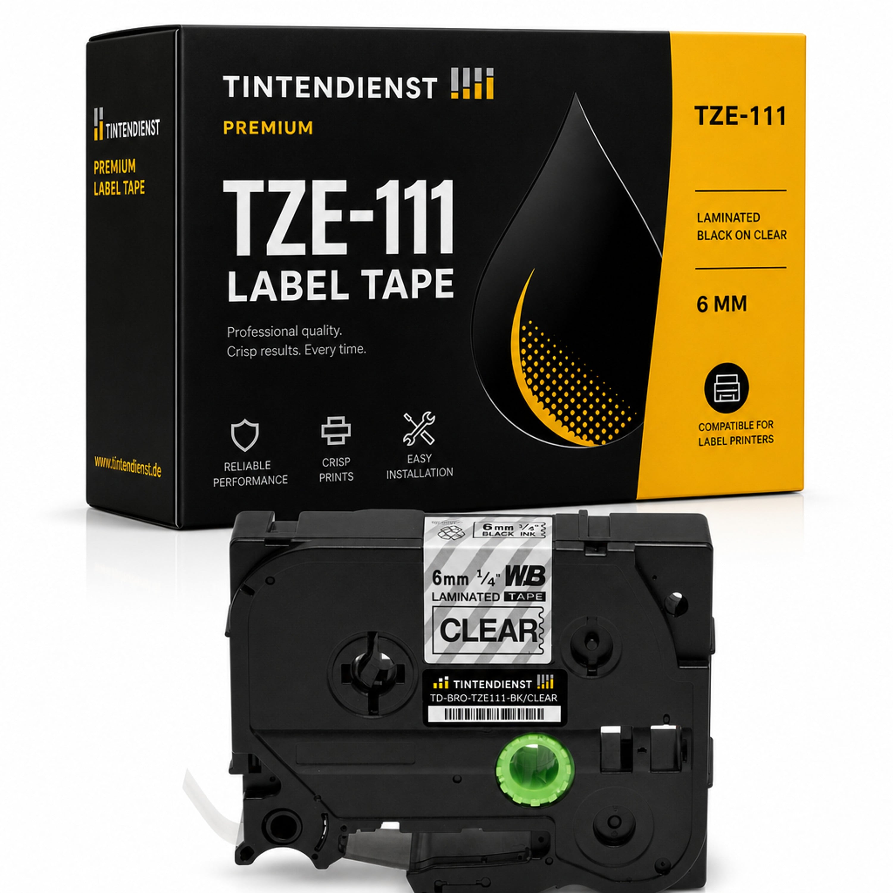 Schriftband kompatibel zu Brother TZE-111, schwarz auf transparent
