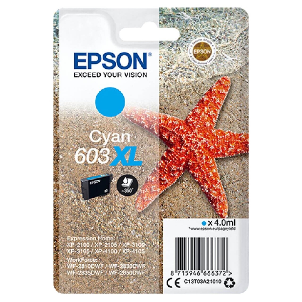 Original Epson Tintenpatrone C13T03A24010 / 603XL Cyan [XL Füllmenge]