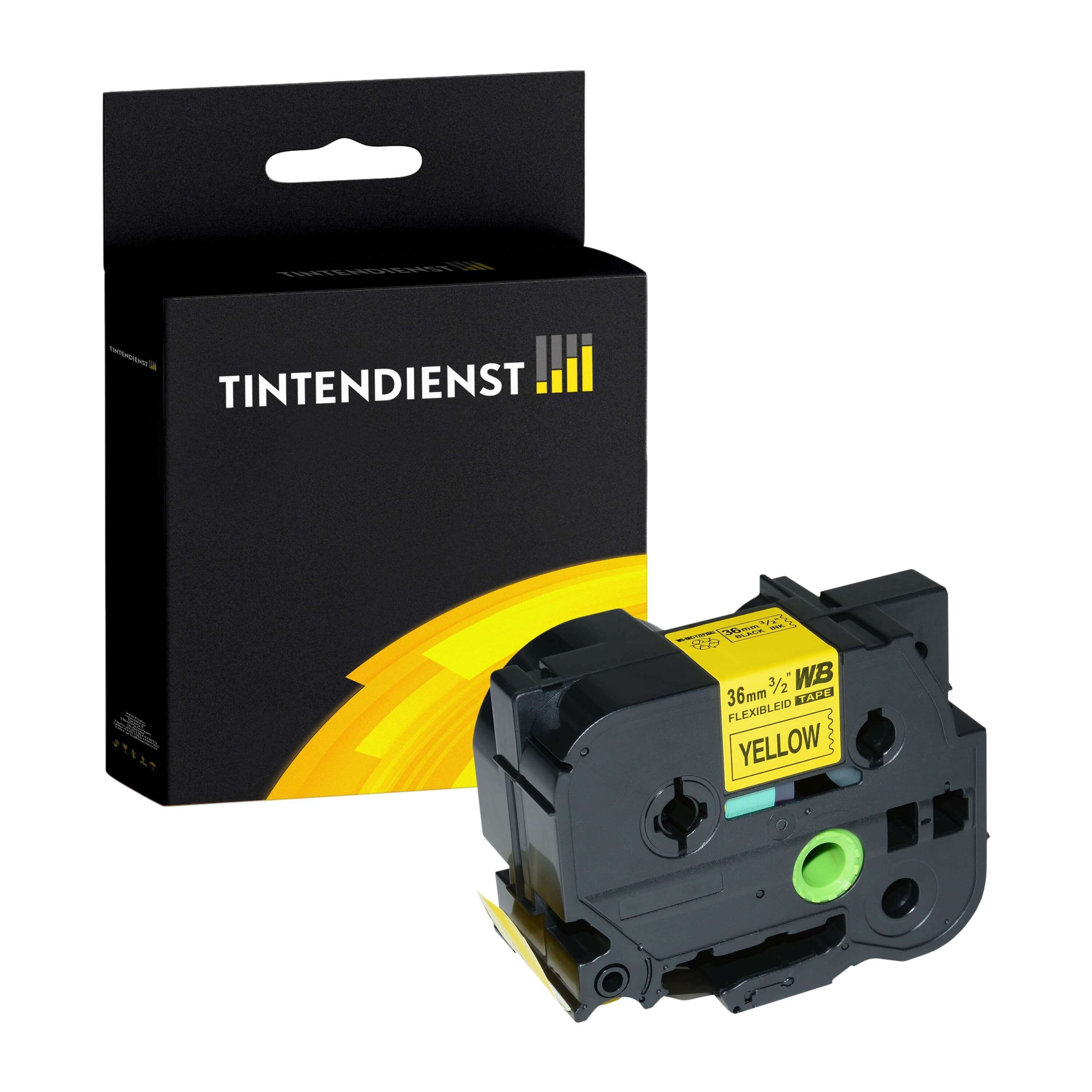 Tintendienst kompatibel für Brother Flexibles Laminiertes Schriftband TZE-FX661 Schwarz auf Gelb (36mm / 8m)