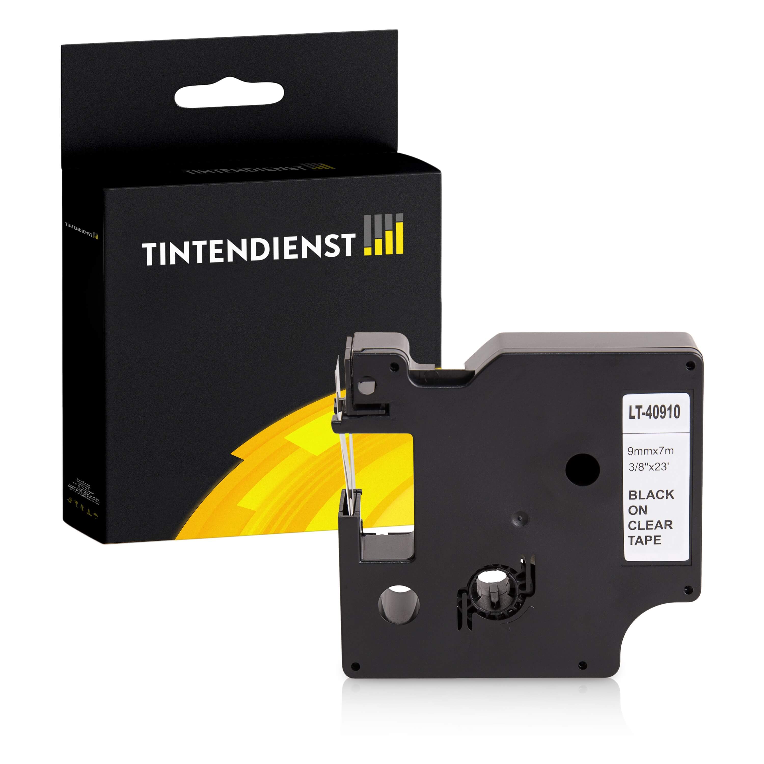 Tintendienst kompatibel für Dymo Laminiertes Polyesterband 40910 / S0720670 Schwarz auf Transparent (9mm / 7m)