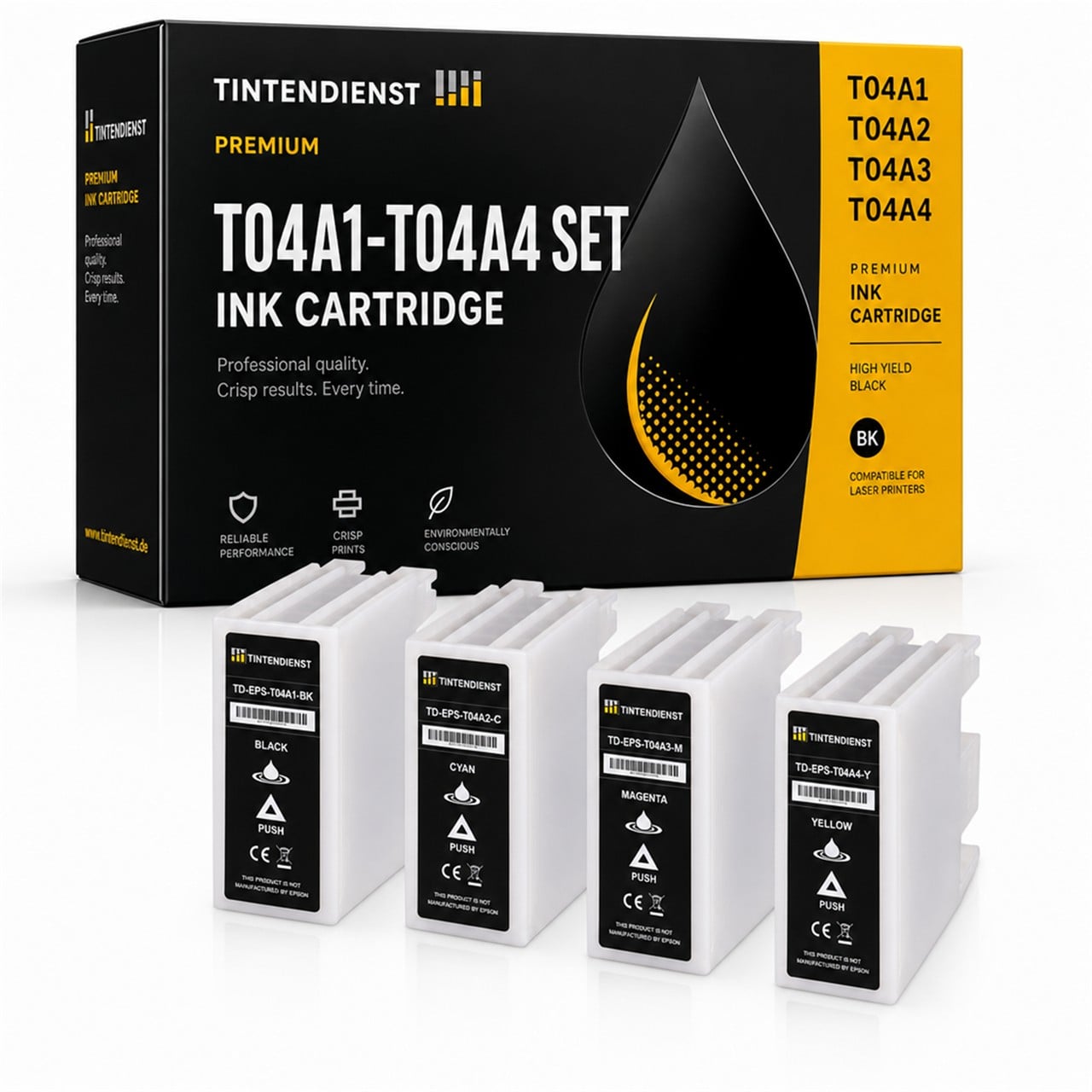 Epson T04A (C13T04A140) Druckerpatrone Multipack 4er (schwarz, cyan, magenta, gelb) – Tintendienst kompatibel