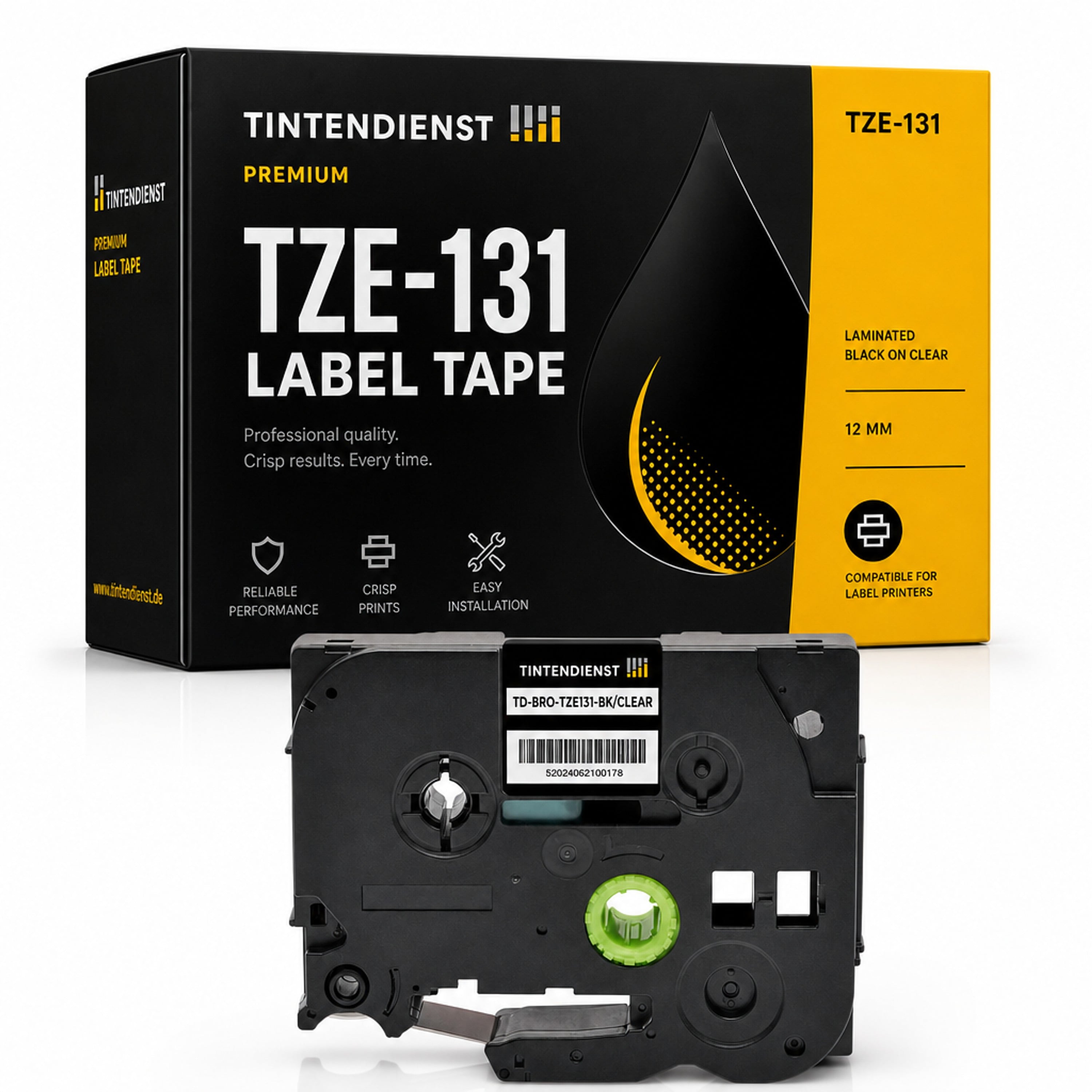 Schriftband kompatibel zu Brother TZE-131, schwarz auf transparent