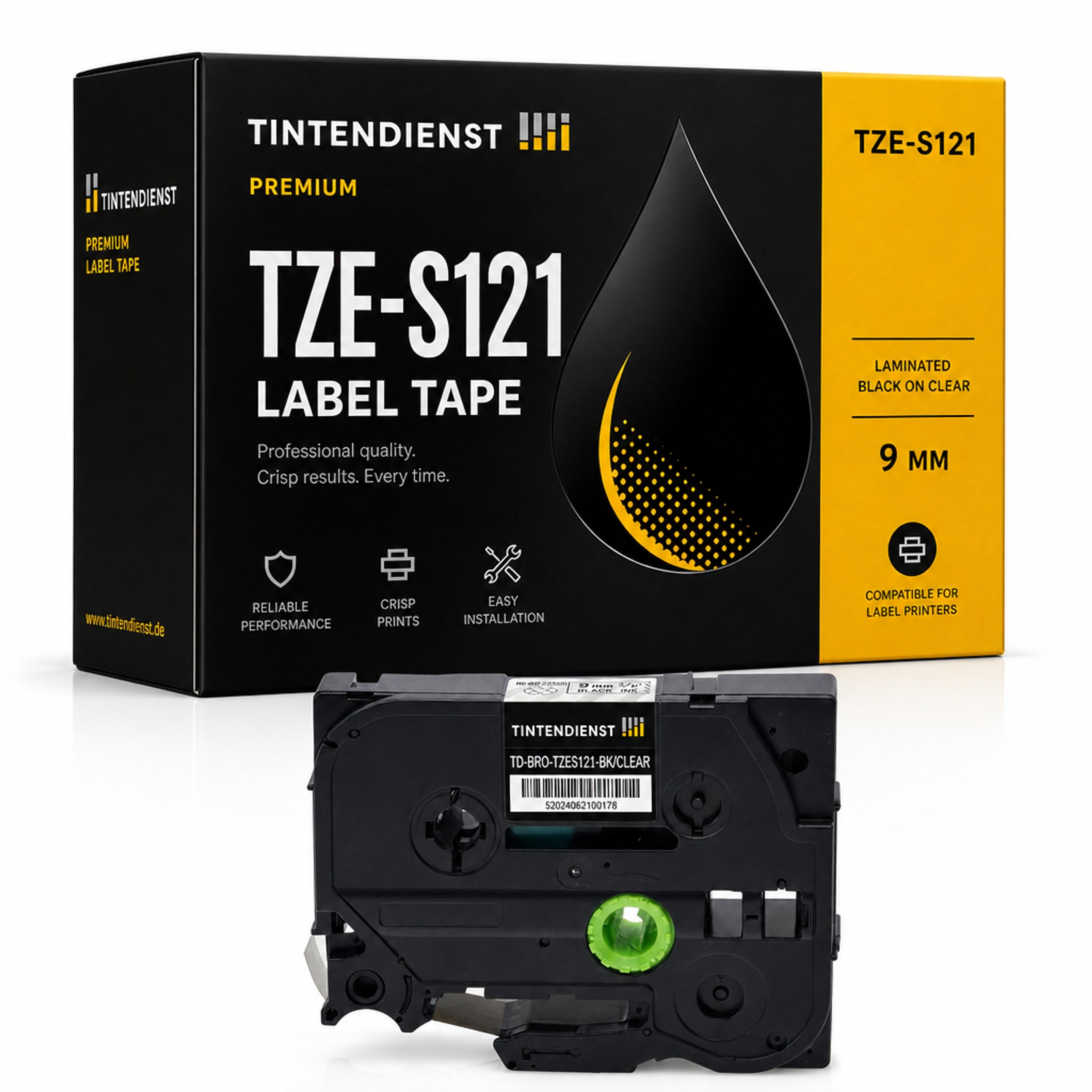 Schriftband kompatibel zu Brother TZE-S121, schwarz auf transparent