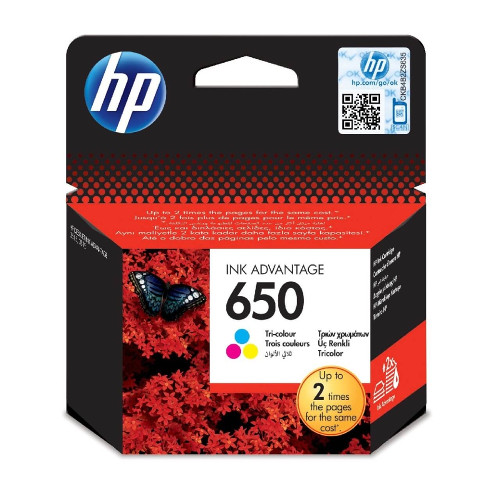 Original HP Tintenpatrone CZ102AE / 650 Color (Cyan,Magenta,Gelb)