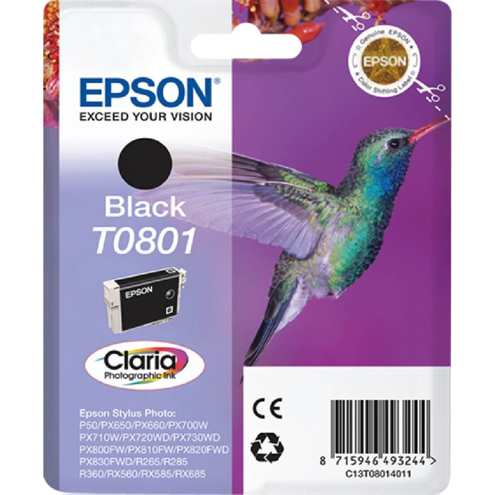 Original Epson Tintenpatrone C13T08014011 / T0801 Schwarz