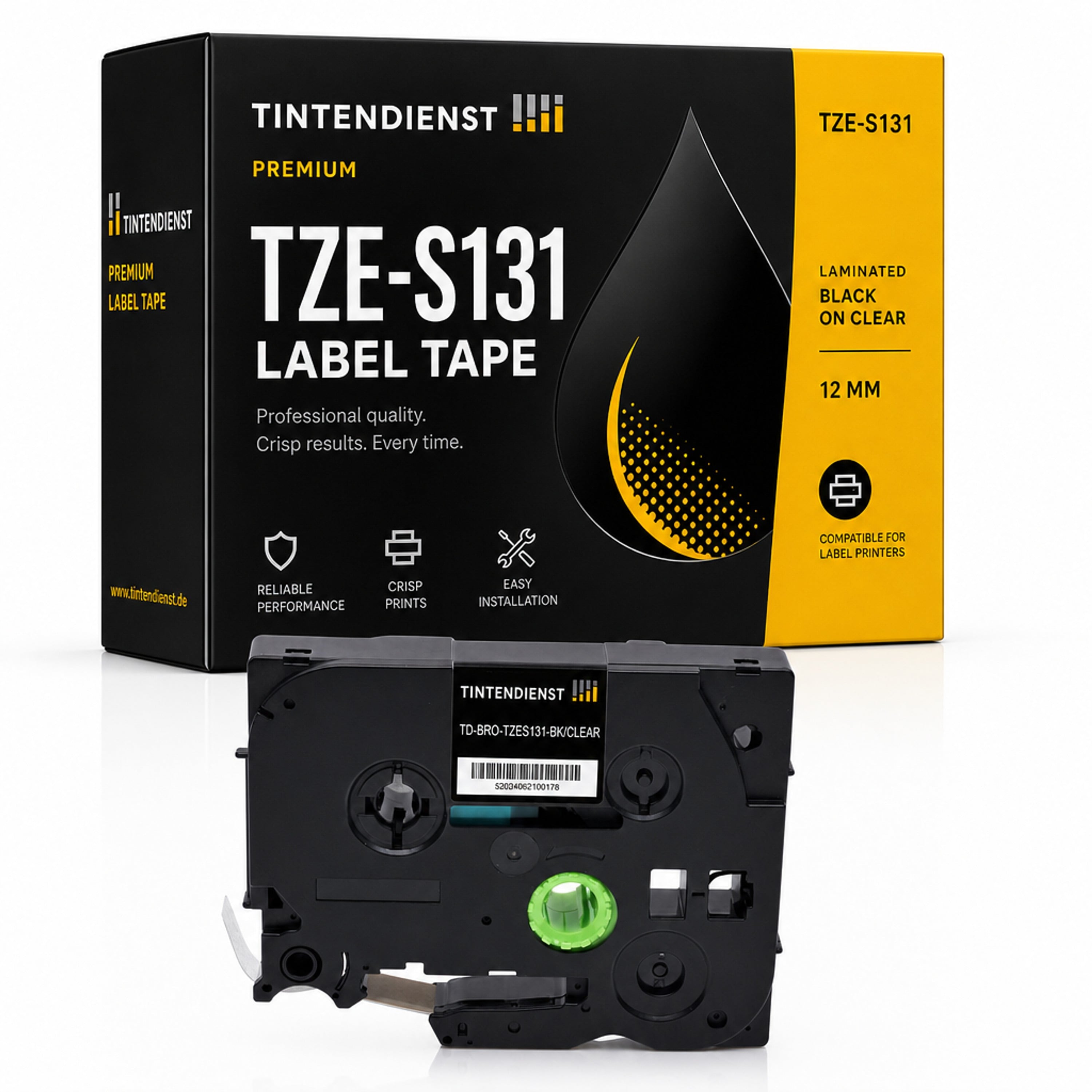 Schriftband kompatibel zu Brother TZE-S131, schwarz auf transparent