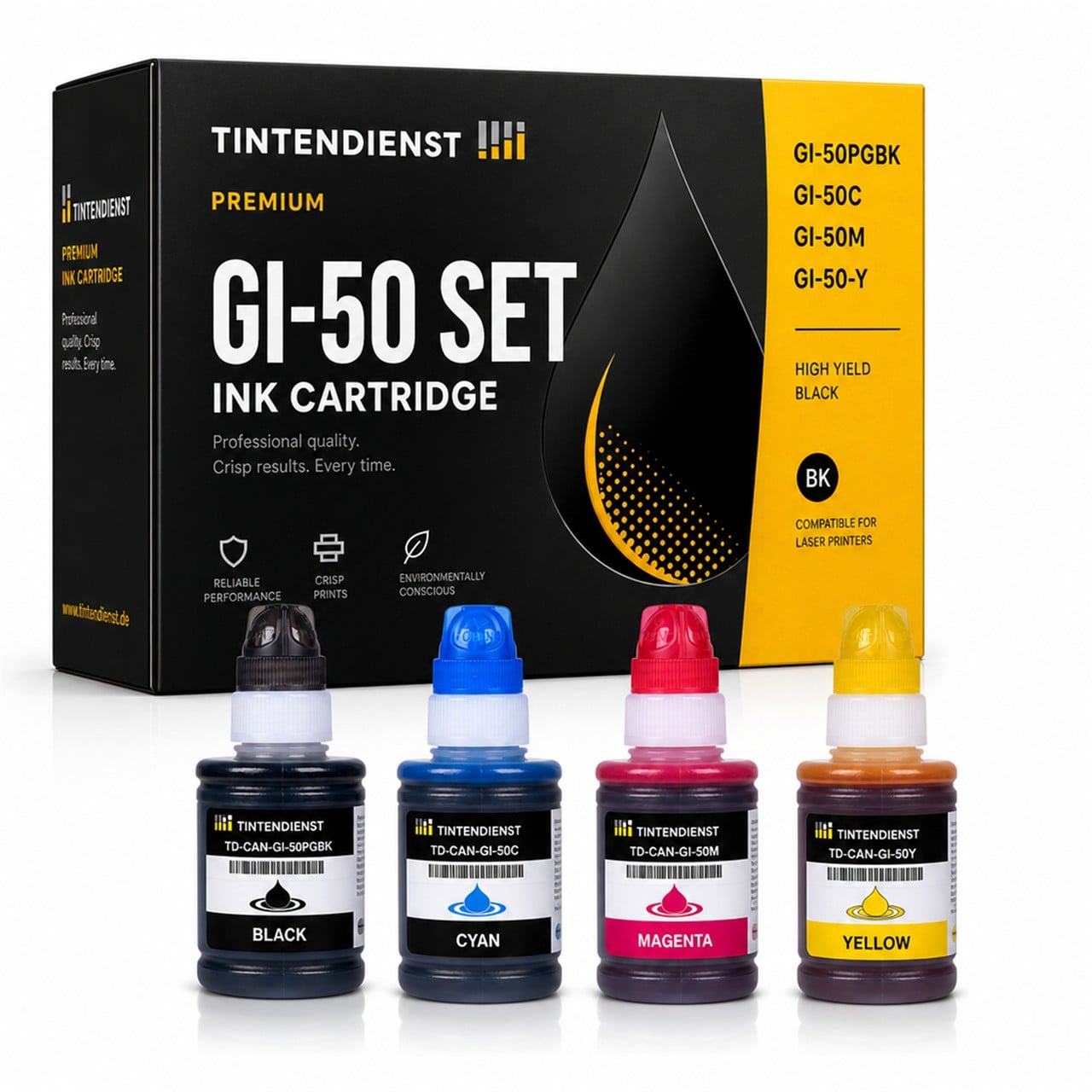 Canon GI-50 (3386C001) Druckerpatrone Multipack 4er (schwarz, cyan, magenta, gelb) – Tintendienst kompatibel