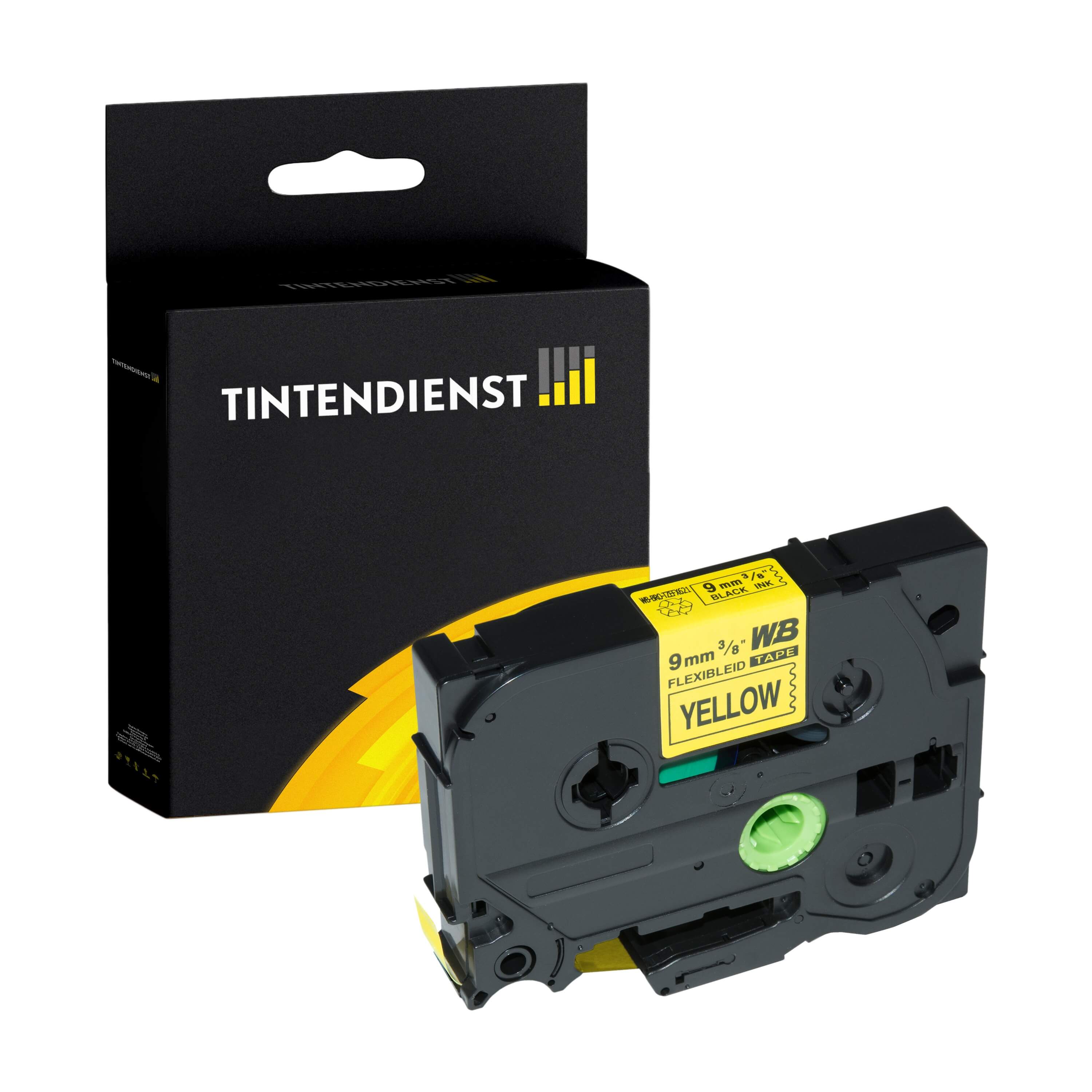 Tintendienst kompatibel für Brother Flexibles Laminiertes Schriftband TZE-FX621 Schwarz auf Gelb (9mm / 8m)