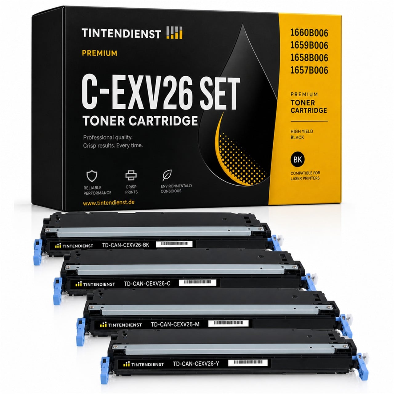 Canon C-EXV26 (1660B006) Toner Multipack 4er (schwarz, cyan, magenta, gelb) – Tintendienst kompatibel