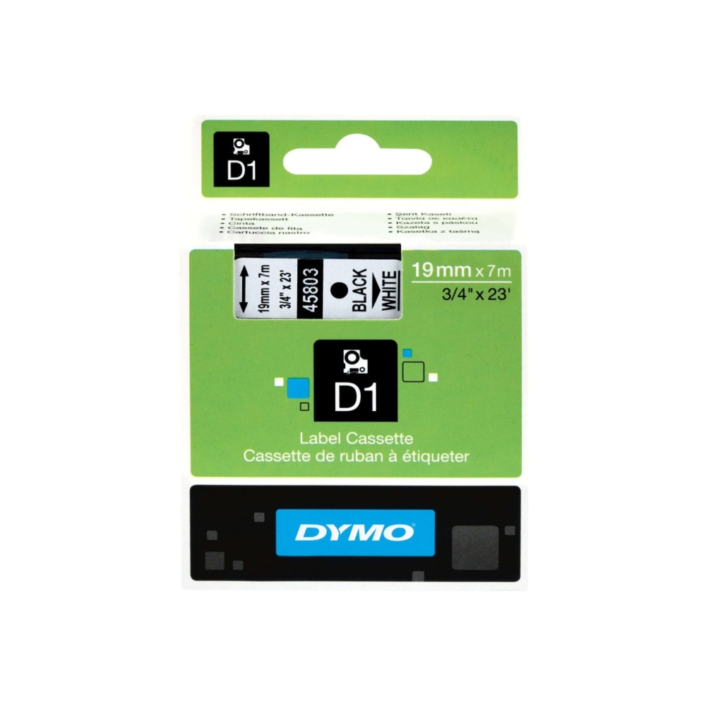 Original Dymo Laminiertes Polyesterband 45803 / S0720830 Schwarz auf Weiss (19mm / 7m)
