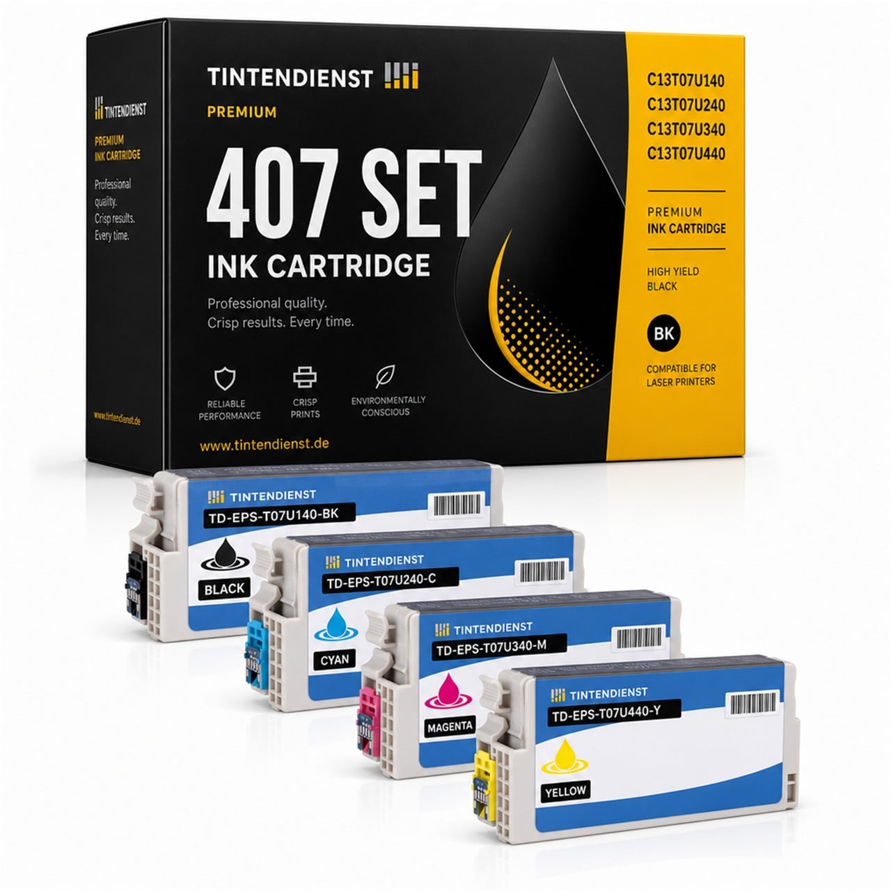 Epson 407 (C13T07U140) Druckerpatrone Multipack 4er (schwarz, cyan, magenta, gelb) – Tintendienst kompatibel