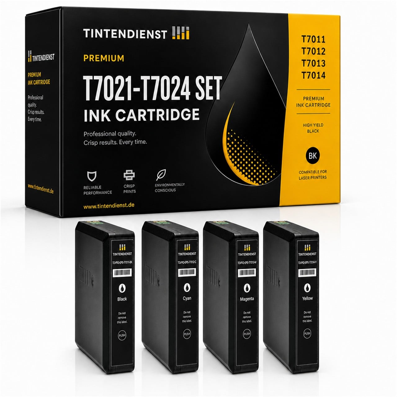 Epson T701 (C13T70214010) Druckerpatrone Multipack 4er (schwarz, cyan, magenta, gelb) – Tintendienst kompatibel