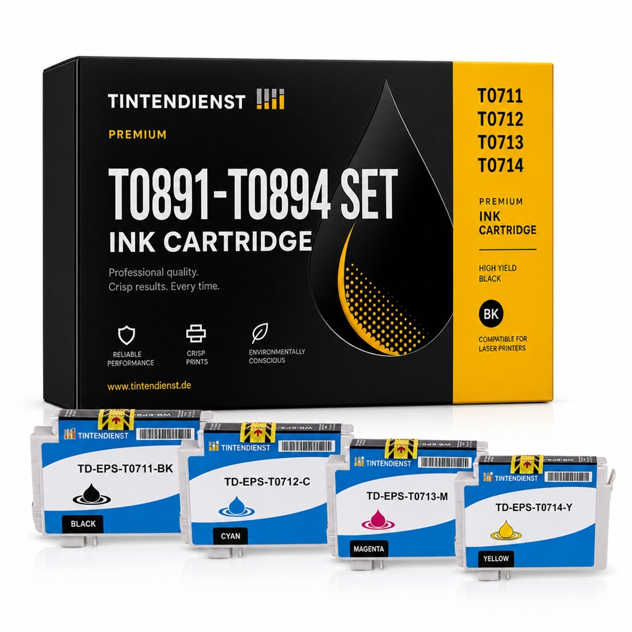 Epson T071 (C13T08914011) Druckerpatrone Multipack 4er (schwarz, cyan, magenta, gelb) – Tintendienst kompatibel